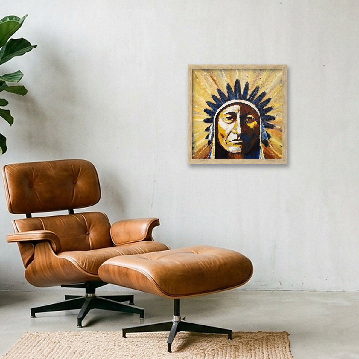 Sepia Dreams series, No. 5 (Sitting Bull) — 30×30cm, 12×12" Oak Frame