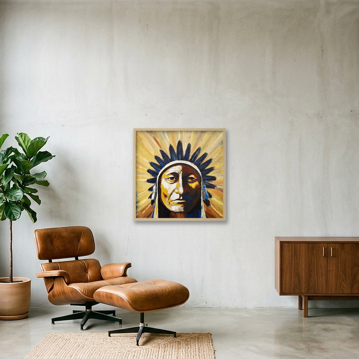 Sepia Dreams series, No. 5 (Sitting Bull) — 50×50cm, 20×20" Oak Frame