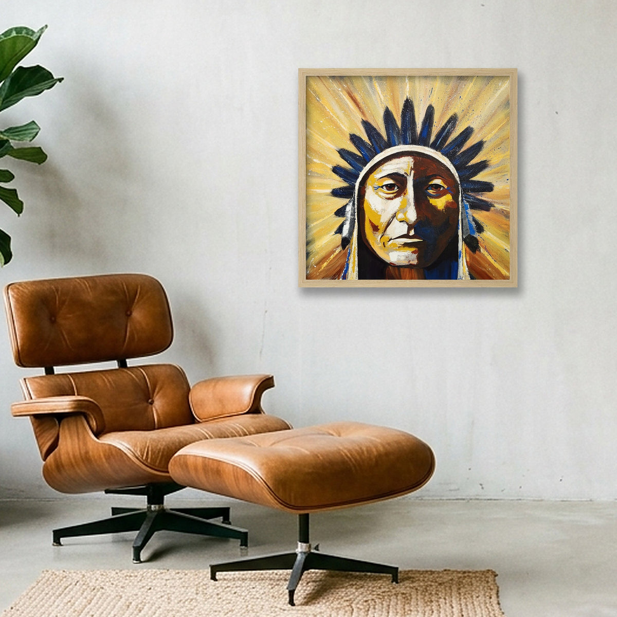 Sepia Dreams series, No. 5 (Sitting Bull) — 40×40cm, 16×16" Oak Frame